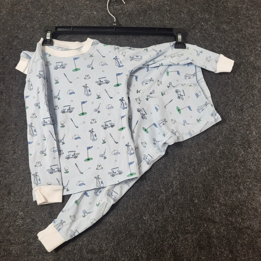 Noomie Kids 4T Pima Cotton Pajamas Set Blue Golf Cart Clubs Print Long Sleeve